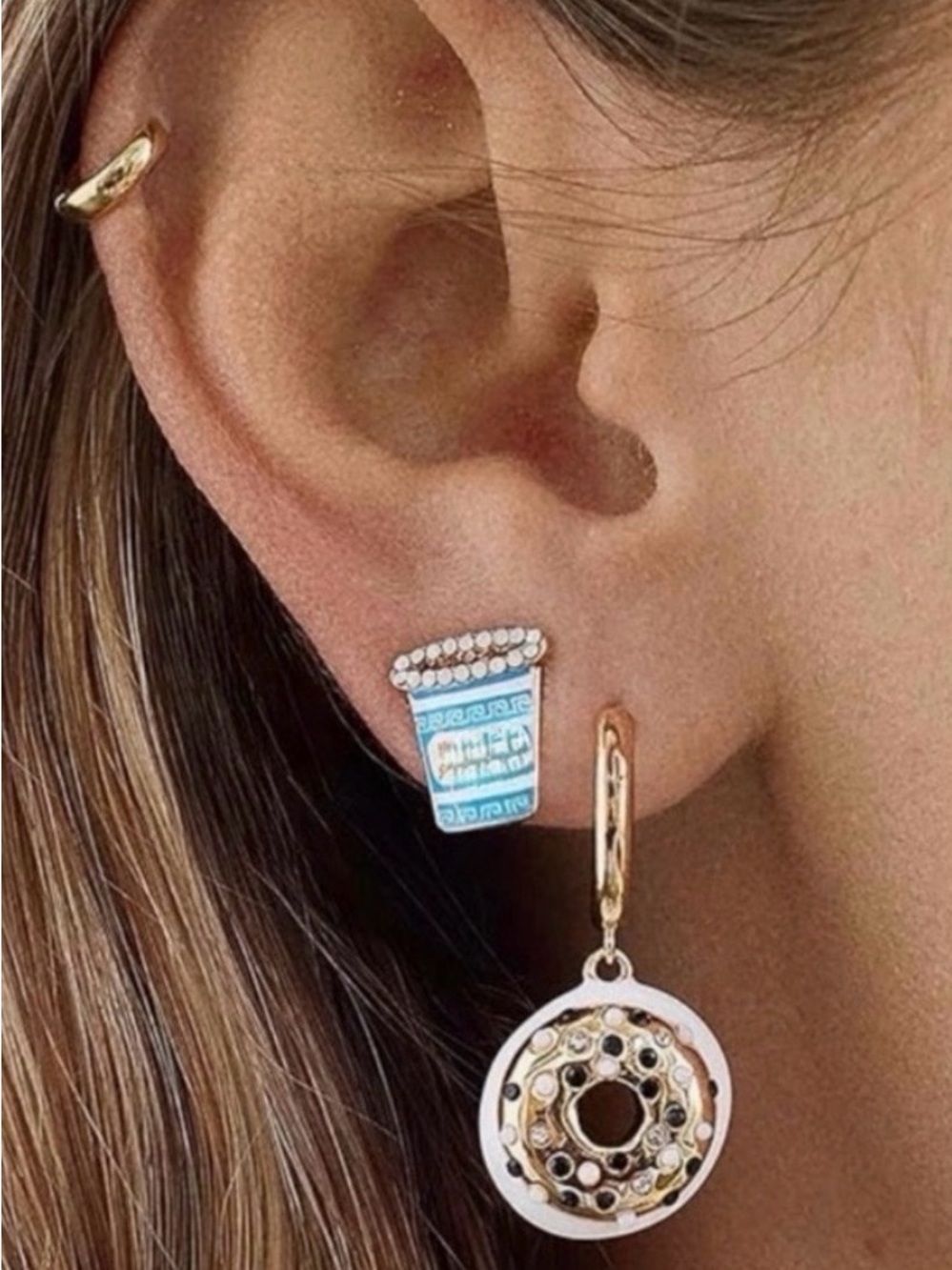 BNWT BaubleBar Rise & Grind Donut & Coffee Earrings Set of 2